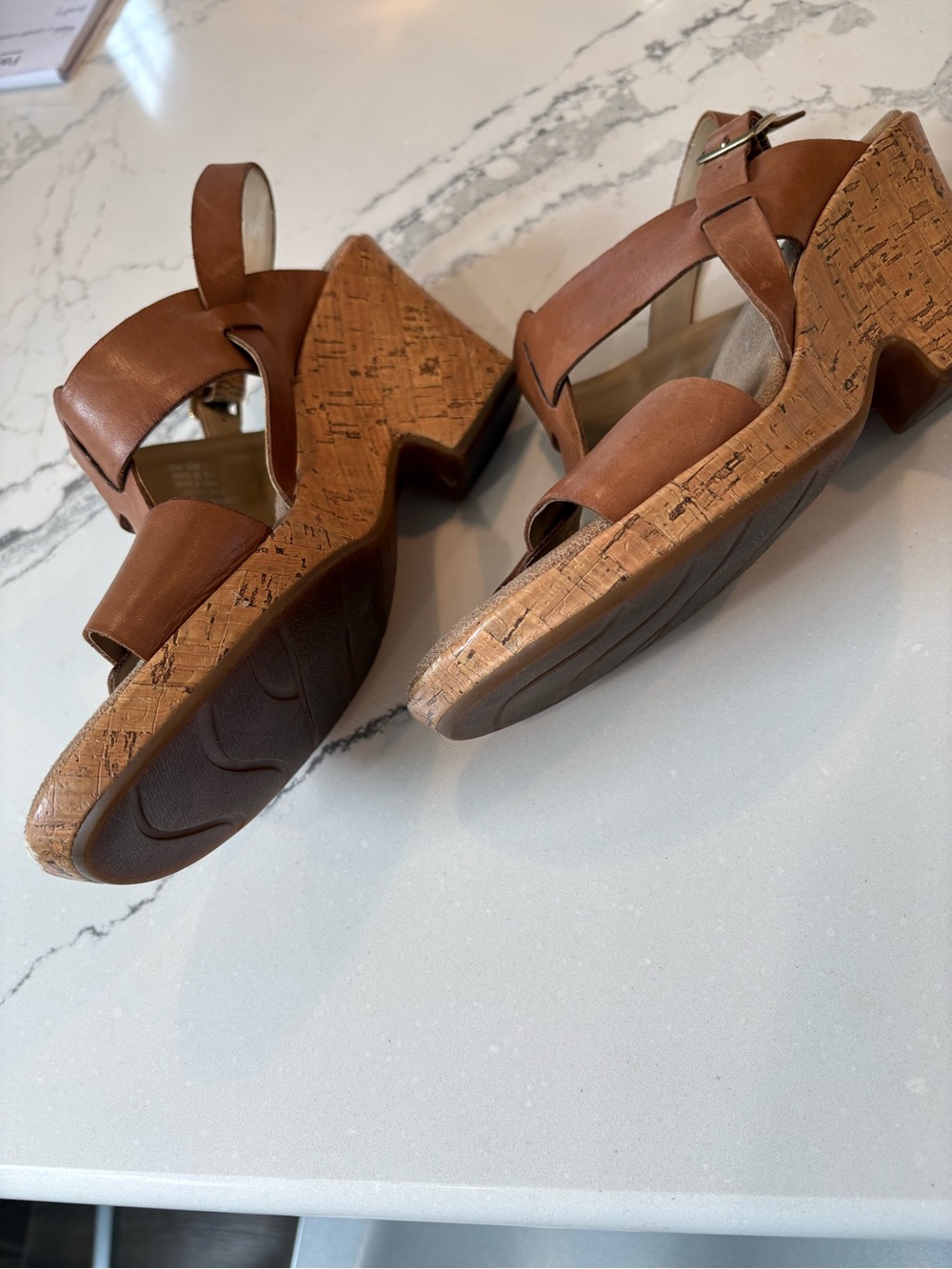 Clarks Tan Leather Wedge Slingback Sandals - Picture 3 of 4